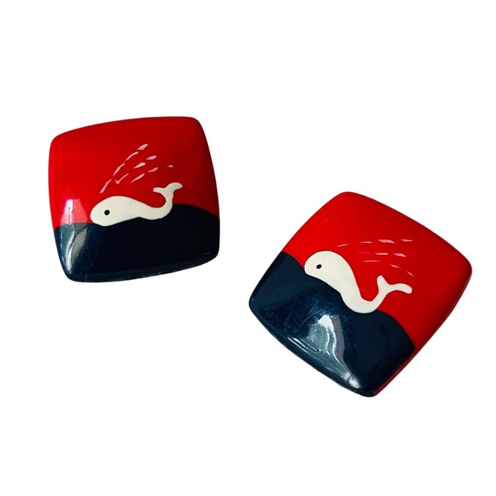 Vintage Nautical Square Whale Painted Earrings